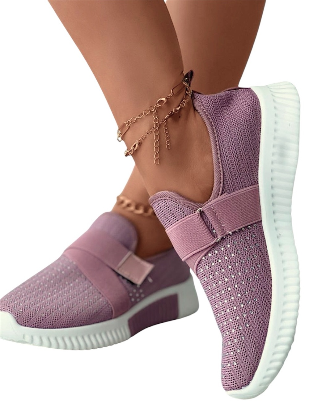 Bling Purple High Arch Support Laceless Walking Shoes US 8.5